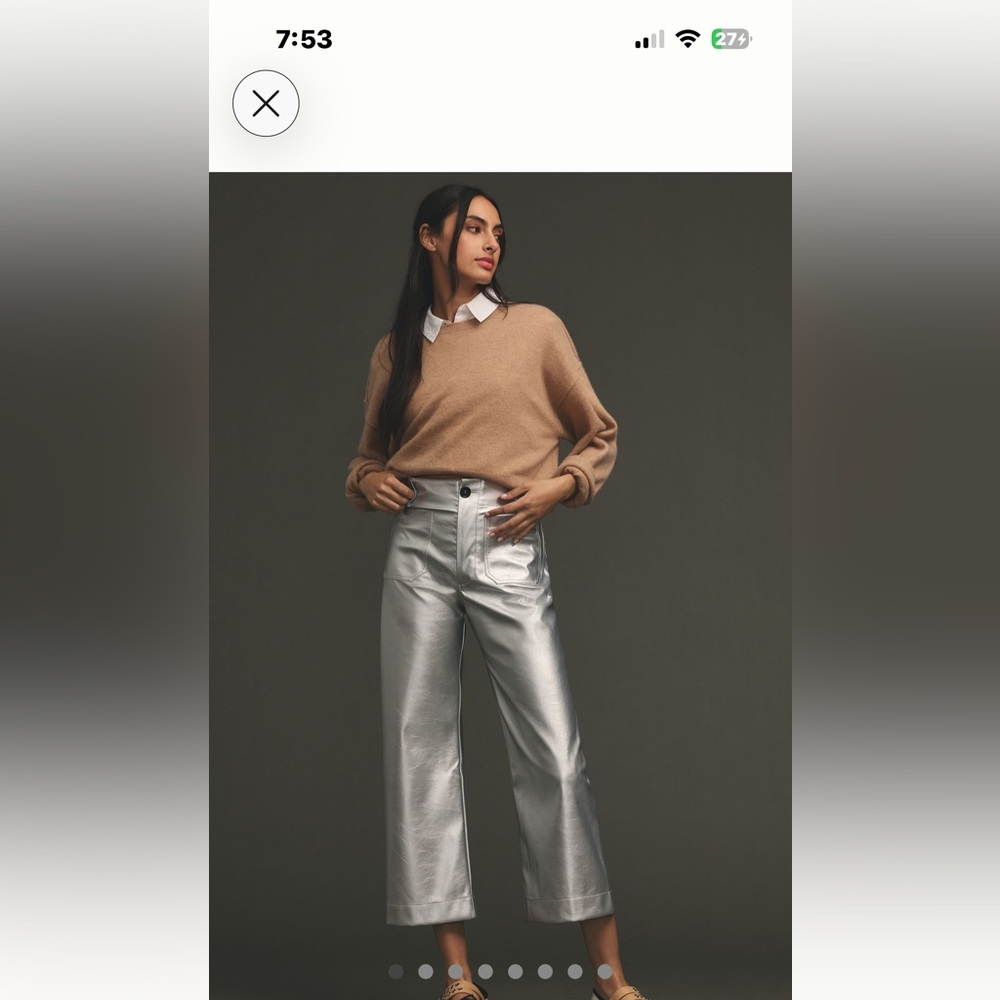 Anthropologie Colette High-Rise Crop Wide-Leg Pants Maeve Metallic Faux-Leather